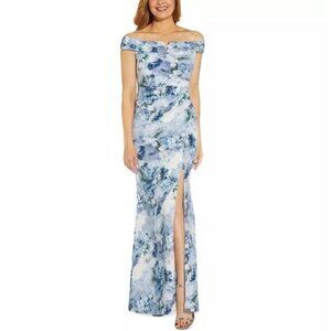 NWT ADRIANNA PAPELL Womens White V Notch Short Sleeve Full-Length Gown Size 12